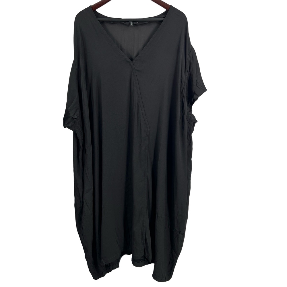 Universal Standard Dress Black Short-Sleeve V-Neck Midi Plus Size 34-36